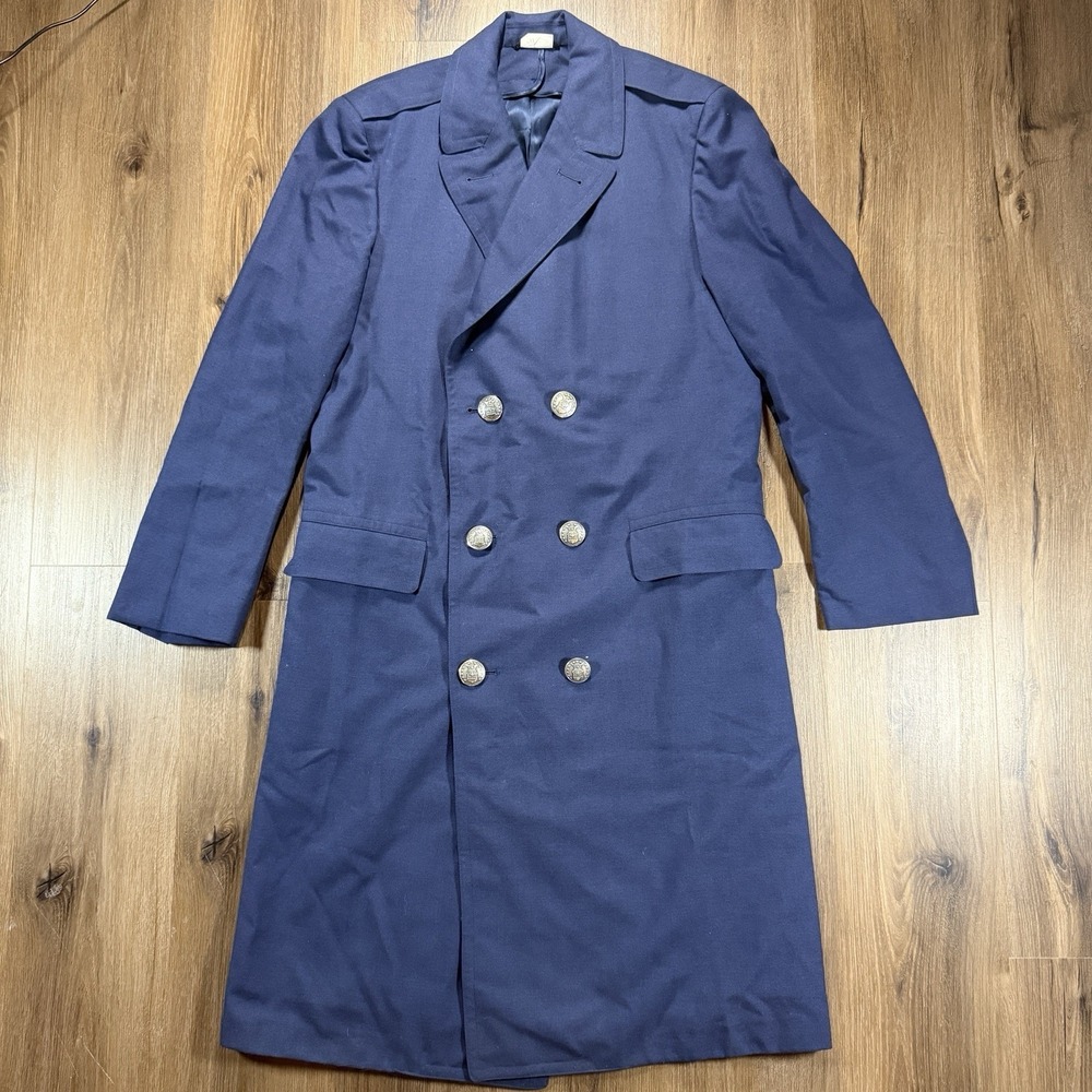 Vintage 1972 US Military Dress Overcoat 37R Men's Blue Wool Blend